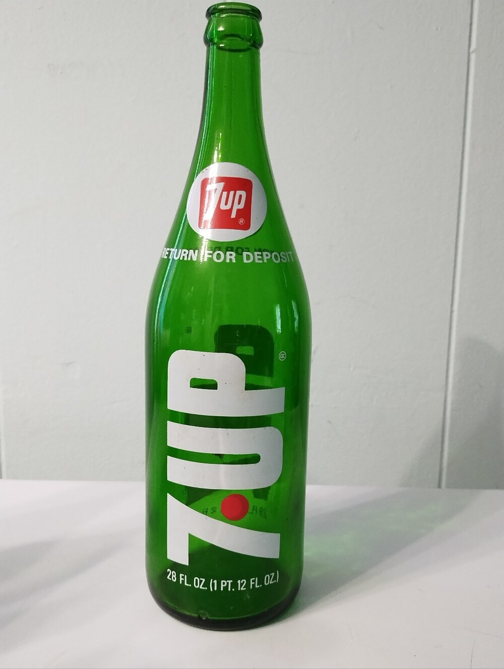 Vintage 28 Ounce Green Glass 7-UP Bottle